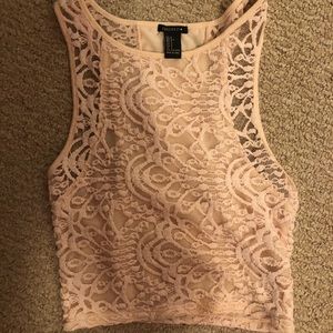 forever 21 lace crop top (blush/light pink)